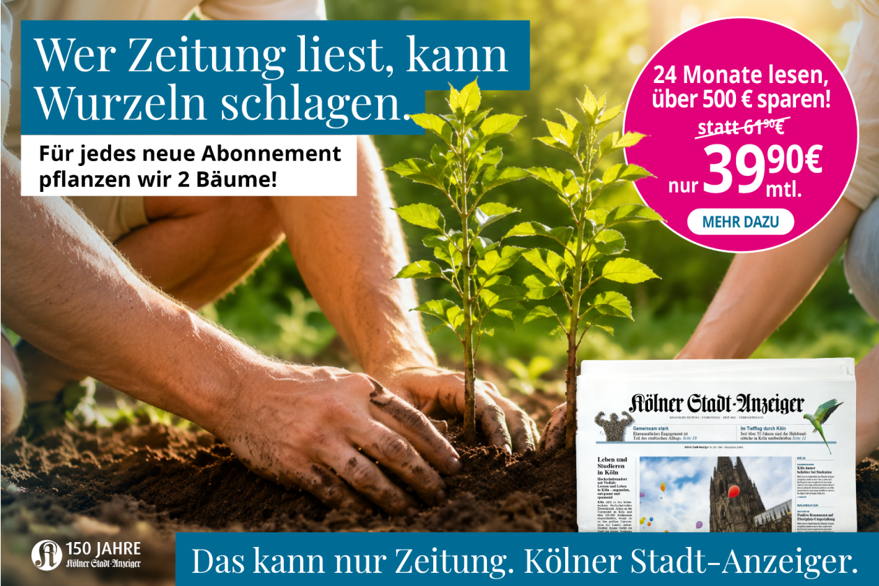 Gedruckte Zeitung für heute. Zwei Bäume für Morgen.