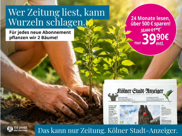 Gedruckte Zeitung für heute. Zwei Bäume für Morgen.